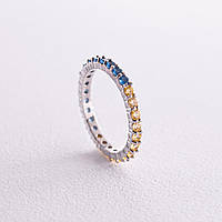 Серебряное кольцо с дорожкой голубых и желтых камней 8152 INTERSHOP