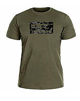 Тактична бавовняна футболка прямого крою олива з принтом для військових
