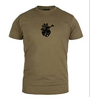 Тактична футболка бавовняна прямого крою олива з принтом