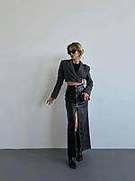 Черная стильная женская прямая юбка из эко-кожи длины макси на двусторонней молнии по всей длине