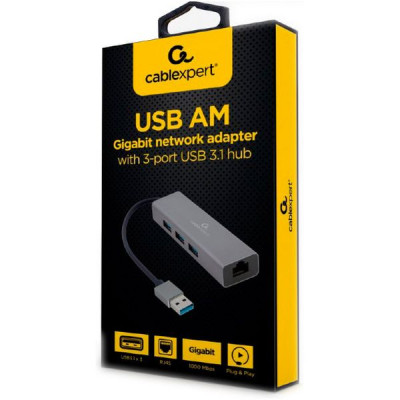 Адаптер USB-A to Gigabit Ethernet, 3 Ports USB 3.1 Gen1 Cablexpert A-AMU3-LAN-01 ZXC - фото 2 - id-p2199144480
