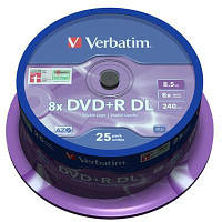 Диск DVD Verbatim 8.5Gb 8x CakeBox 25шт Matt Silver 43757 ZXC
