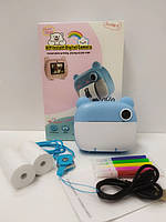 Детский Фотоаппарат с термопринтером Камера принтер голубой с 3-мя рулонами бумаги