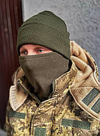 Комплект зимова шапка з бафом хакі / Утеплена шапка+шарф-труба для військових кольору олива