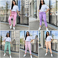 Жіночі літні котонові штани: 46-48, 50-52, 54-56,ф 58-60 - бузок, м'ята, рожевий, персик, світло-ліловий