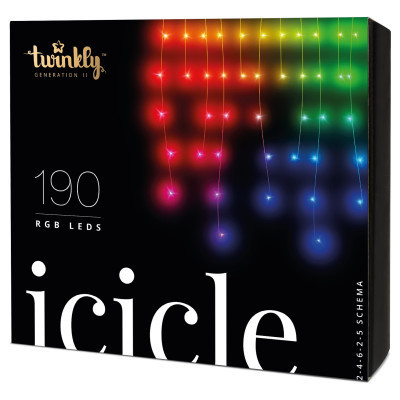 Гирлянда Twinkly Smart LED Icicle RGB 190, BT + WiFi, Gen II, IP44 кабель про TWI190STP-TEU ZXC - фото 1 - id-p2199232248