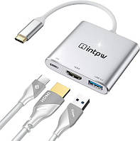 Адаптер хаб 3в1 HDMI USB 3.0 с зарядным портом Type-C, Адаптер HDMI-USB C 4K 30 Гц,преобразователь типа C в HD