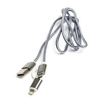 Дата кабель USB 2.0 AM to Lightning + Micro 5P 1.0m cotton PowerPlant KD00AS1289 ZXC