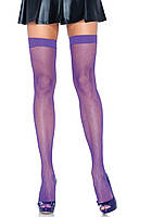 Leg Avenue Nylon Fishnet Thigh Highs OS Neon Purple tn