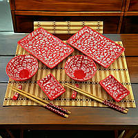 Сервировочный набор для суши из керамики на 2 персоны 12 предметов 39х27,5х5,5 см Иероглифы на красном фоне