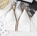 Жіночий топ на блискавці з бретельками, білий  укорочений топ зі знімними чашками, літній трикотажний топ S, фото 5