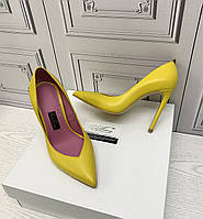 Желтые Женские туфли из натуральной кожи на шпильке