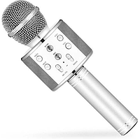 Детский Bluetooth караоке микрофон Wster WS-858 и портативная MP3 колонка 2в1, ручной микрофон Silver
