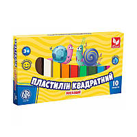 Пластилин квадратный восковый Школярик 303115006-UA 10 цветов, World-of-Toys