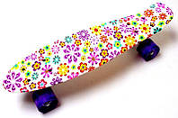 Подростковый пенниборд с ярким принтом и подсветкой всех колес (Pennyboard) Violet Flowers UT, код: 5551286