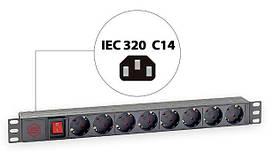 Блок Розеток (8xSchuko), Вимикач, 1U, C14, Без Каб Елю KD-PDU-GM-1U-P8-C14 PR1