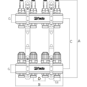 Колекторний блок з витратомірами 1"х3/4 на 10 виходів FADO KRV10 (Італія), фото 2