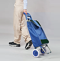 Тележка ручная хозяйственная Тачка с сумкой хозяйственной Сумка-тележка на колесах Синяя с зеленым