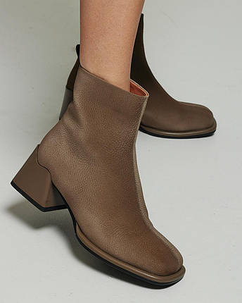 Черевики на підборах Sufinna 9210 35 темно-бежеві нубук текстиль, фото 1