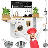 Дерев'яна дитяча кухня XXL з посудом 129х98х30 см Ricokids 7836 біла Польща, фото 2