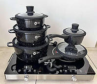 Набор посуды с гранитным антипригарным покрытием Higher Kitchen НК-316 из 12 предметов Черный