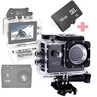Екшн камера для спорту водонепроникна action camera для екстриму з боксом і набором кріплень+Карта 16Gb FLH