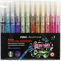 Художественный маркер Maxi Металлизированные с цветным контуром, 12 цветов MX15247 o