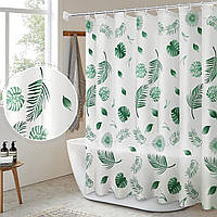 Плотная шторка для ванной Занавеска для ванной полупрозрачная + 12 креплений Comshop PEVA 180х180см Зеленые