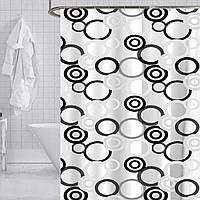Плотная шторка для ванной Занавеска для ванной полупрозрачная + 12 креплений Comshop PEVA 180х180см Круги