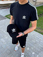 Мужской спортивный костюм Adidas комплект летний Шорты + Футболка черный