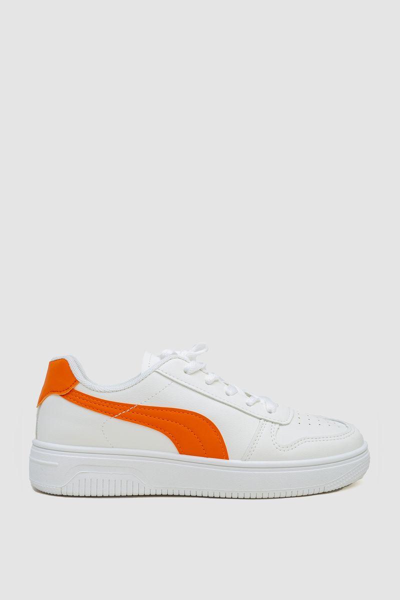 Кеди жіночі на шнурках, колір біло-помаранчевий, 248R151-22