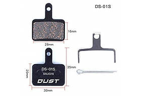 Колодки гальмівi напівметал disc DUST DS-01S 
Пiдходити пiд дискi гальма: Shimano M515/M446/Tektro Draco і