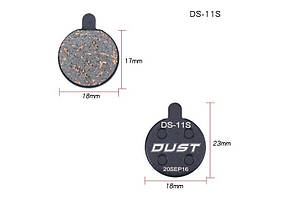 Колодки гальмiвi напівметал пiд дискi гальма DUST DS-11S 
Пiдходить пiд дисковi гальма Alhonga, ZOOM