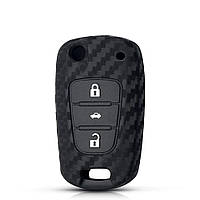 Силиконовый чехол Keyyou для автомобильного флип-ключа Hyundai черный карбон KP, код: 7609678