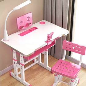 Дитячий стіл зі стільцем NJ-492-2 з регулюванням висоти та підставкою для книг 70х49x76см Рожевий (3_04782)