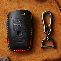 Премиальный защитный чехол из выделанной кожи для электронного ключа BMW (БМВ) черный 3 кнопк MP, код: 5866388