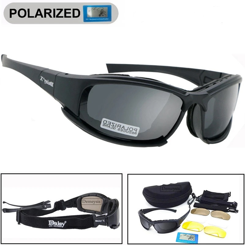 Daisy x7 тактичні окуляри з поляризацією міцні сонцезахисні для захисту очей + 4 комплекти лінз чорні
