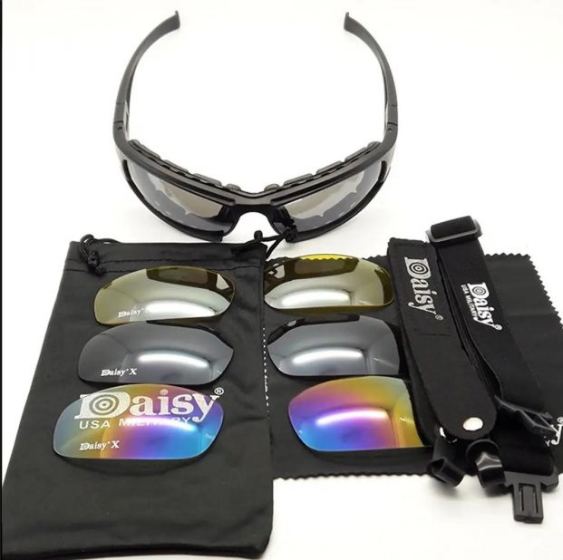 Спортивні тактичні окуляри daisy x7 сонцезахисні для захисту очей + 4 комплекти лінз чорні