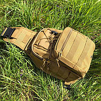 Містка тактична сумка слінг кордура койот для зсу, зручний рюкзак однолямковий через плече