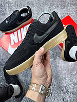 Трендові замшеві чоловічі чорні кросівки Nike Air Force 1 Black, весняні спортивні кроси Найк форс