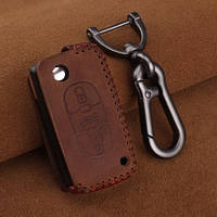 Премиальный кожаный защитный чехол для флип ключа CITROEN коричневый 3 кнопки UM, код: 5551240