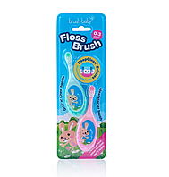 Детская зубная щетка Brush-Baby FlossBrush от 0 до 3 лет розовая+бирюзовая (2 шт)