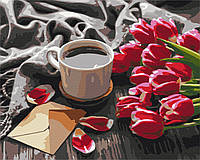 Картина по номерам BrushMe Тюльпаны к кофе 40х50см BS36492 KM, код: 8264694