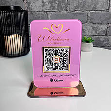 Табличка з QR-кодом, інставізитка А6 105х150 мм На золотій акриловій підставці ACRY, фото 4