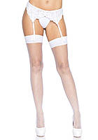 Leg Avenue Nylon Fishnet Thigh Highs OS White Китти