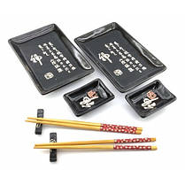 Набір сервірувальний для подачі суші, ролів з кераміки на 2 персони 8 предметів 28х28,3х3,5 см Ієрогліфи, фото 2