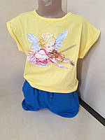 Літній костюм для дівчинки футболка вільні шорти Панда 116 122 128 134