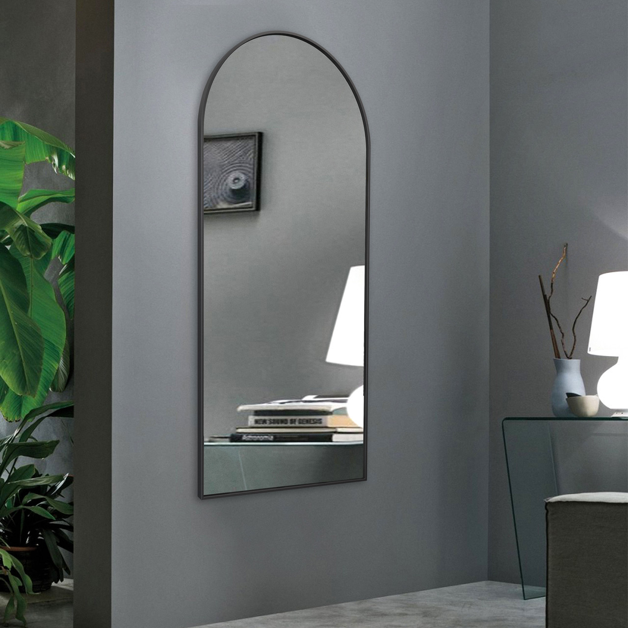 Дзеркало настінне 150х70 см у металевій рамі напівкругле. Дзеркала для передпокою, вітальні, будинку лофт Чорне, фото 1