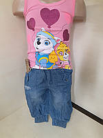 Летний костюм для девочки майка джинсовые шорты Щенячий патруль 98 104 122 128