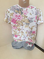 Летний костюм для девочки футболка свободные шорты Прованс 140 146